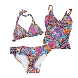 Lauren Ralph Lauren Amara Patchwork Tankini, Bikini Top & Bottoms SwimSuit 6 USA